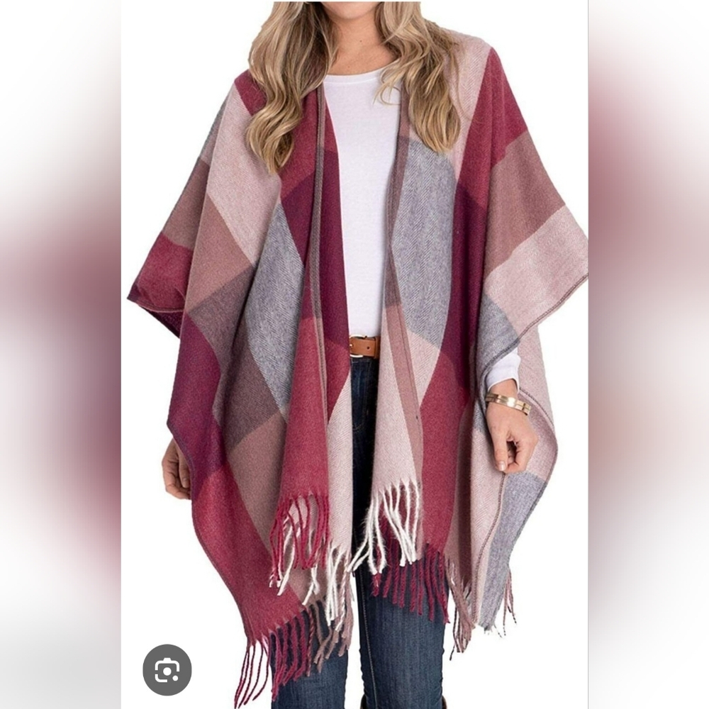 Woolrich Maroon, Pink and Gray Blanket Shawl, OS